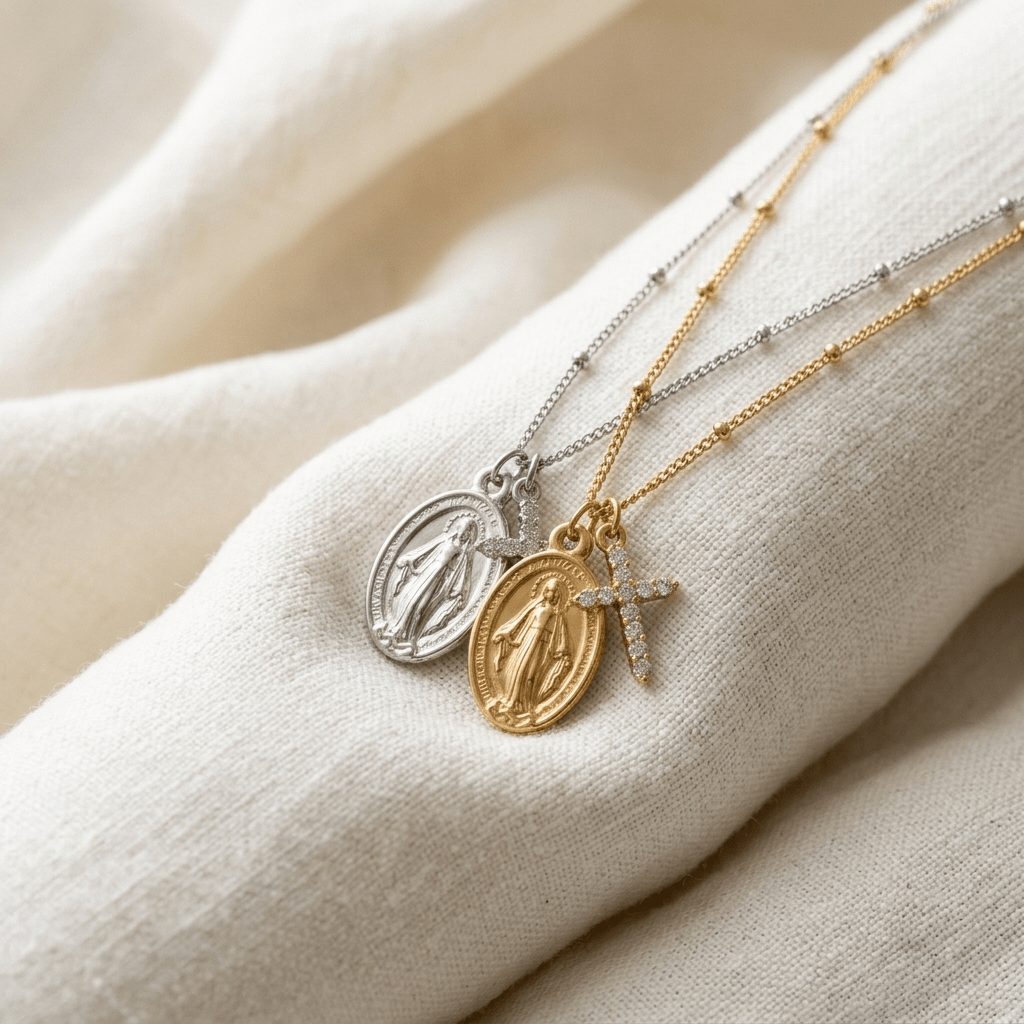 Zircon Virgin Mary Cross Necklace Silver Women's Necklace Soulful Faith Christian Apparel & Jewelry