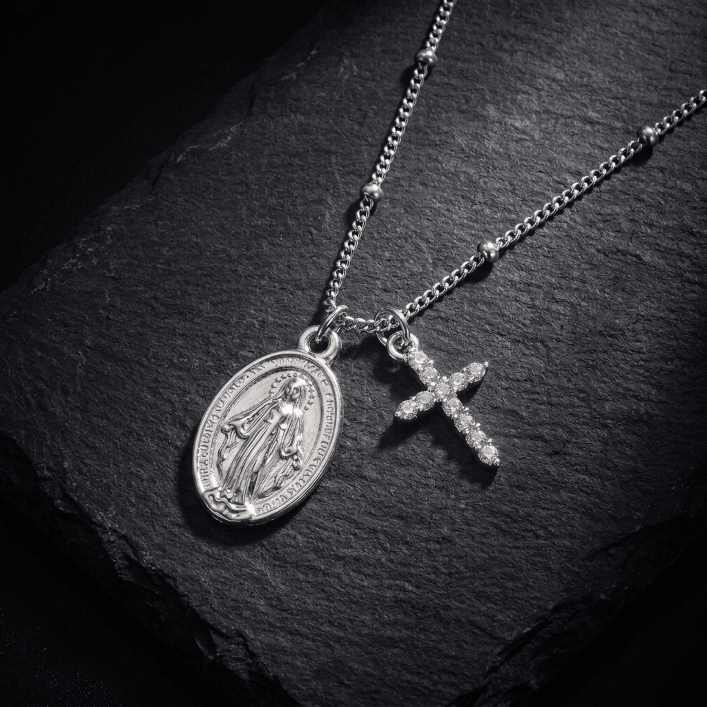 Zircon Virgin Mary Cross Necklace Silver Women's Necklace Soulful Faith Christian Apparel & Jewelry